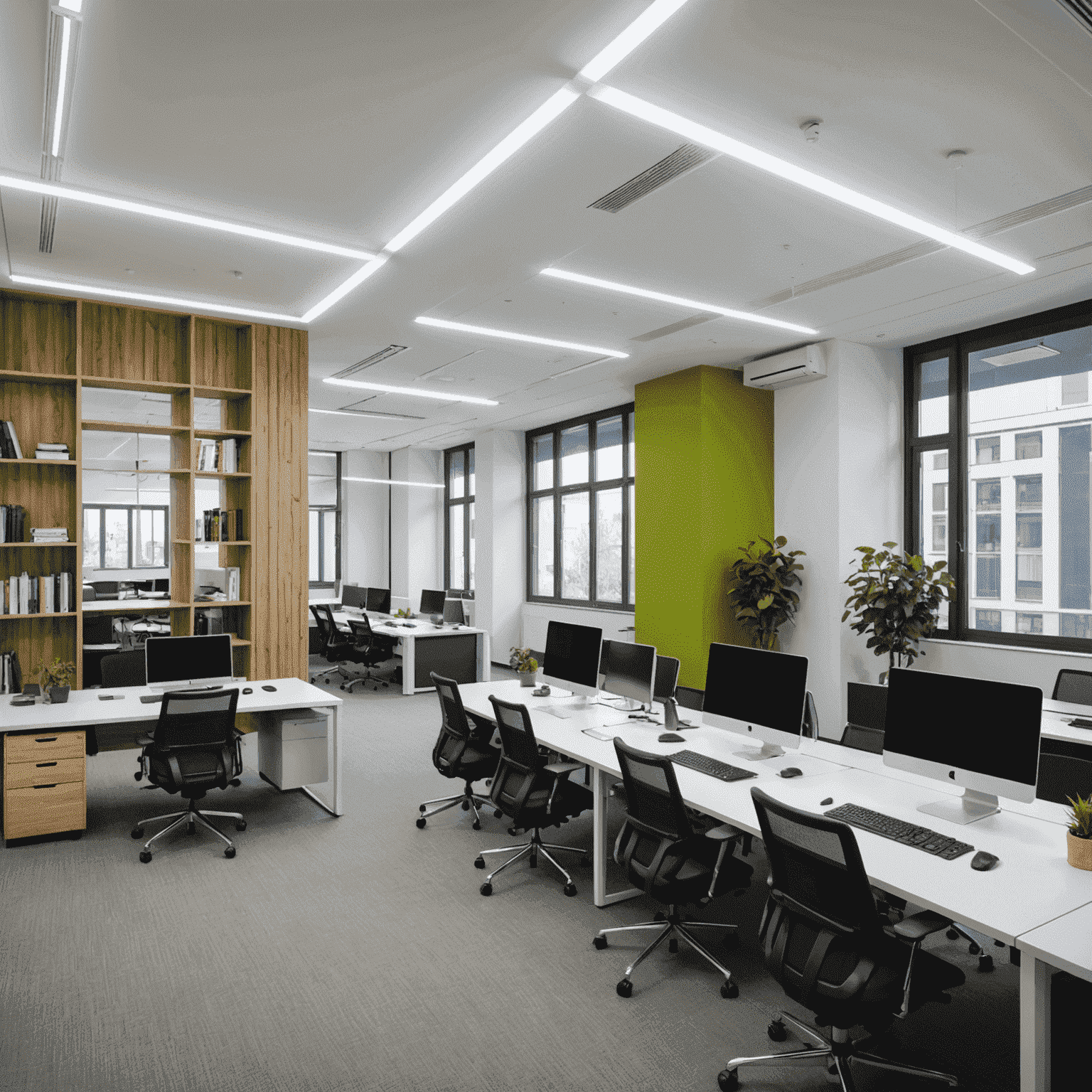 Oficina moderna de Zurecia.com en Madrid, con espacios abiertos, áreas de colaboración y tecnología de punta para la enseñanza de programación