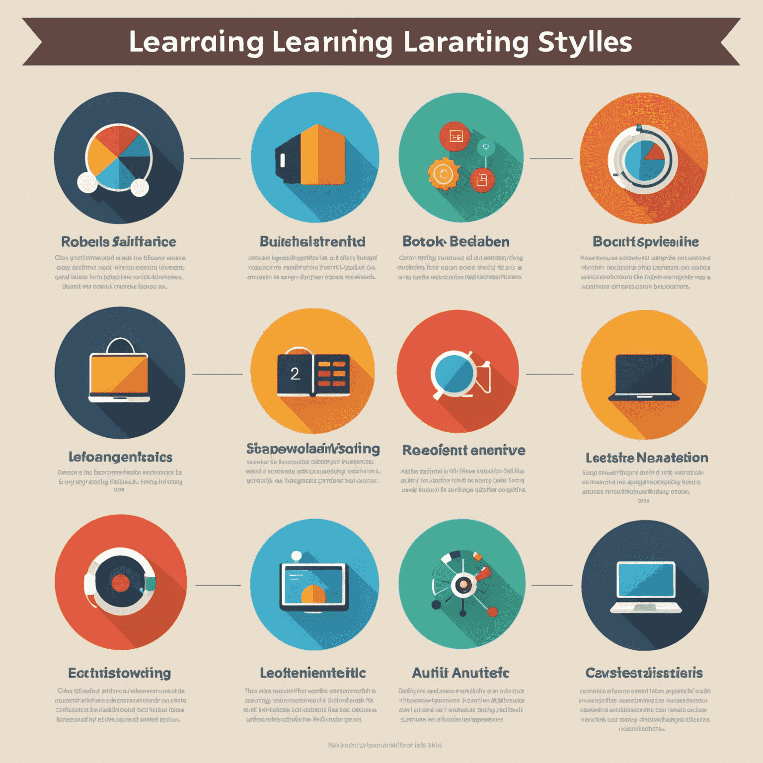 Infografía que muestra diferentes estilos de aprendizaje: visual, auditivo y kinestésico, con iconos representativos para cada uno