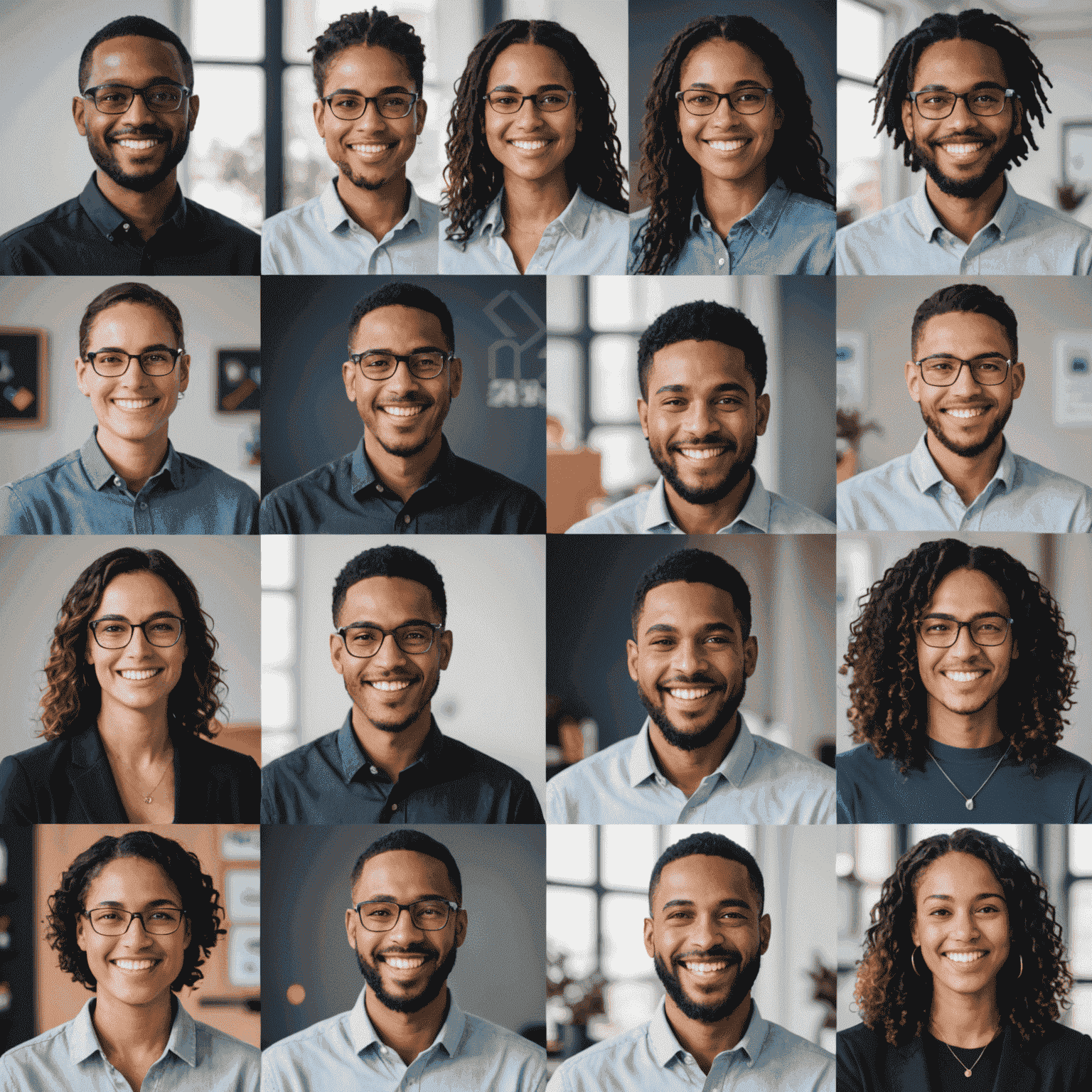 Imagen que muestra un collage de retratos sonrientes de ex alumnos de Zurecia en sus nuevos trabajos de programación, con iconos de código y gráficos de crecimiento profesional