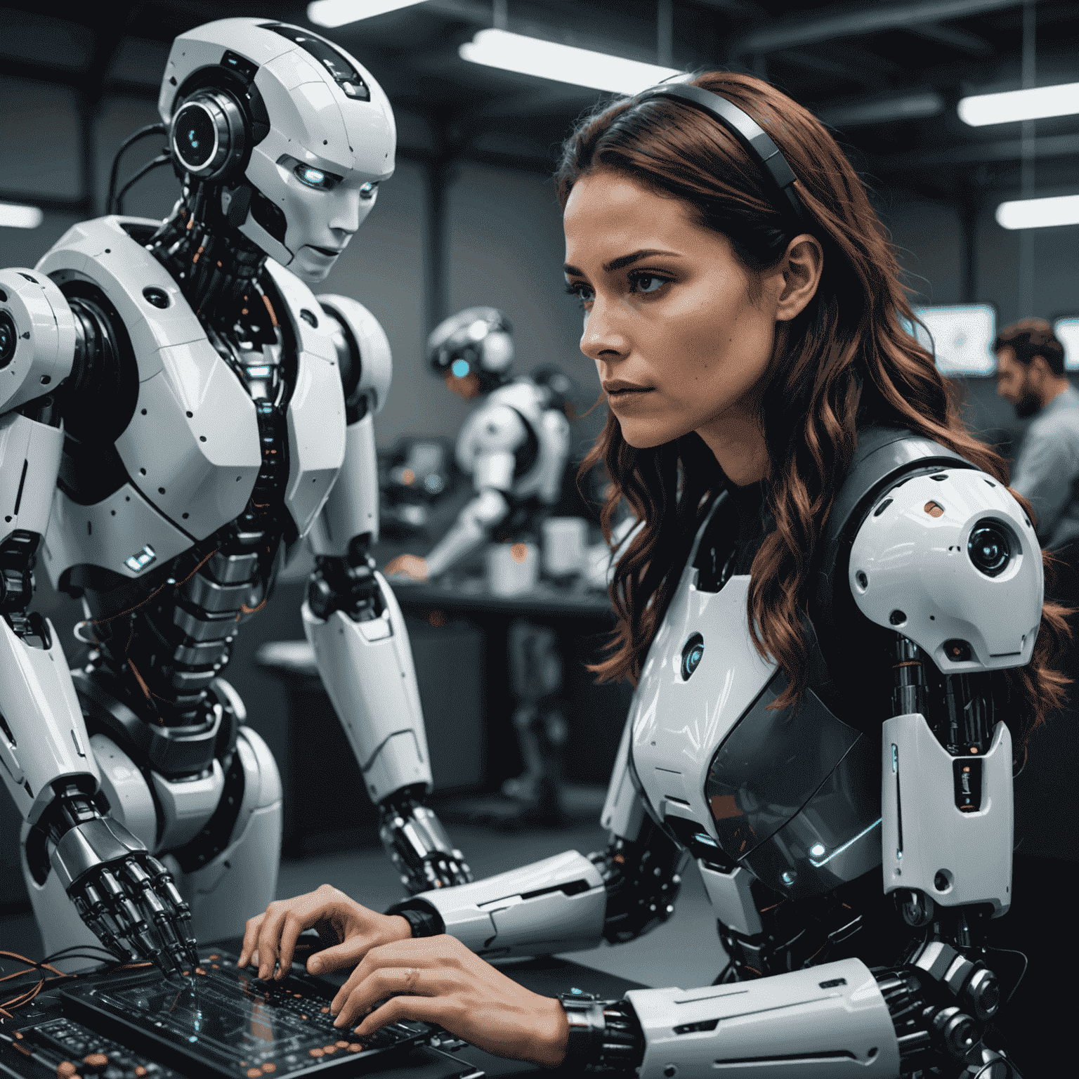 Elena Sánchez trabajando en un proyecto de inteligencia artificial con robots
